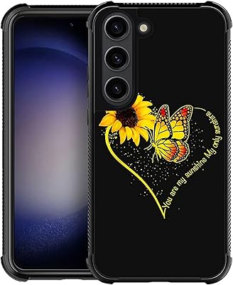 s23 plus 手机壳,蝴蝶爱向日葵图案,超保护防震软硅胶tpu防滑背面适用