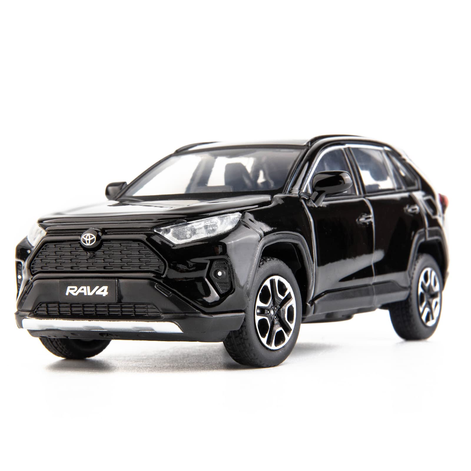 TGRCM-CZ compatible 1:32 die-cast alloy Toda RAV4 car model toy car, front wheel direction disc with light and sound, children's open door, children's birthday gift black