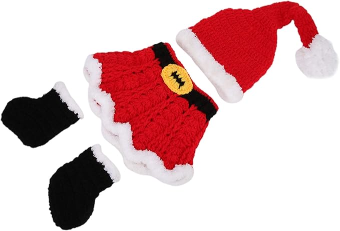 舒适婴儿钩针圣诞帽,新生儿摄影道具,柔软超柔软棉质婴儿摄影道具