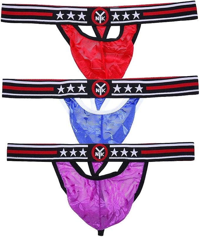 comlife 男式蕾丝丁字裤内裤透气内裤前孔低腰丁字裤