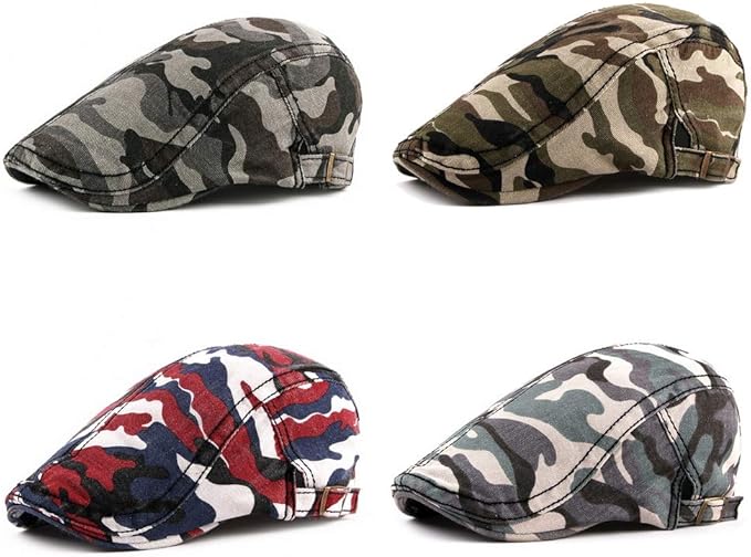 mongous 男式迷彩狩猎帽 棉质水洗贝雷帽 可调节平底常春藤 cabbie