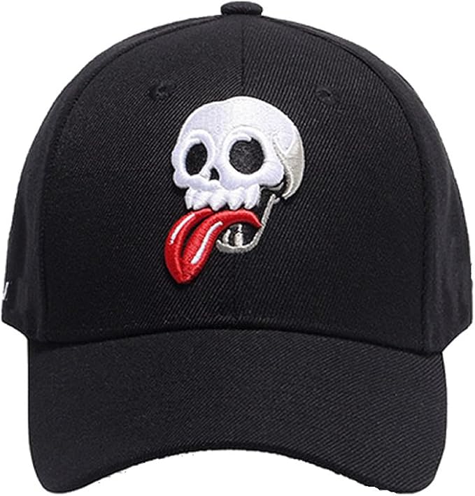 quanhaigou 骷髅棒球帽,男式纯色平帽檐可调节搭扣帽中性款
