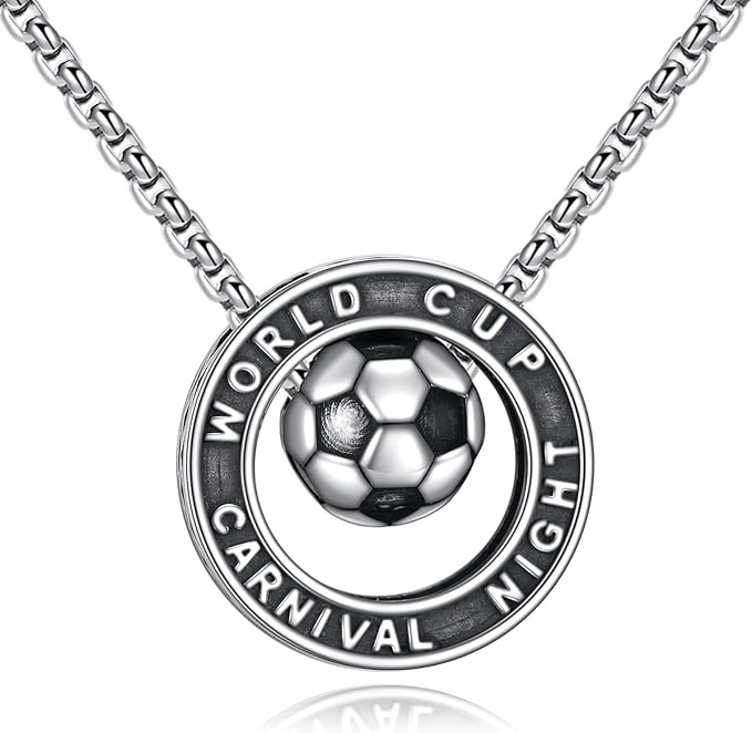 axeluna 足球项链纯银运动爱好者吊坠首饰女士男士男孩足球运动员礼物