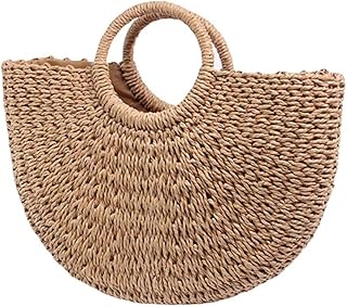 天然时尚稻草包,手工编织稻草大流浪包,女式圆手柄环,toto 复古夏季