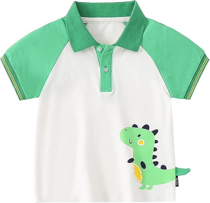 男婴棉 polo 衫短袖恐龙印花 t 恤上衣幼儿儿童夏季服装 1-6 岁
