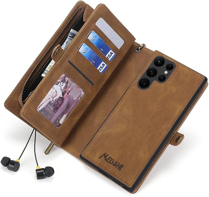 兼容三星 galaxy s22 ultra 手机壳钱包手机壳 pu 皮革拉链钱包对开