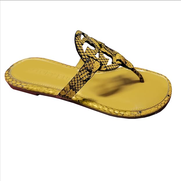 tory burch 女士 印花蛇形印花米勒凉鞋 黄色 roccia
