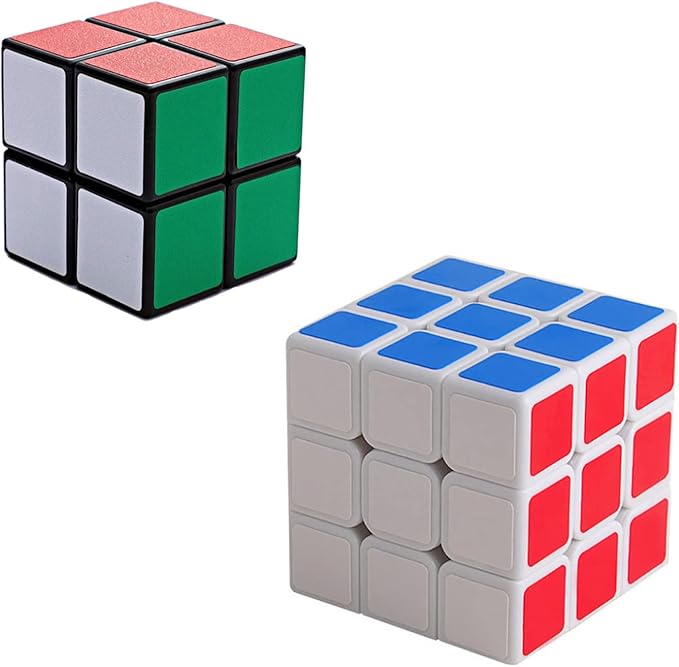 速度魔方套装,魔方捆绑 2x2 3x3x3 魔力拼图儿童玩具(2 件装)