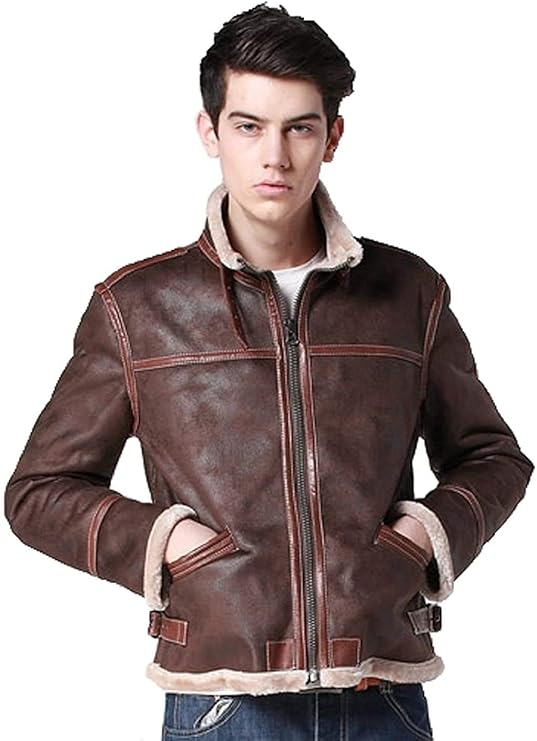 xfang 男式拉链立领夹克棕色皮革摩托车夹克角色扮演服装