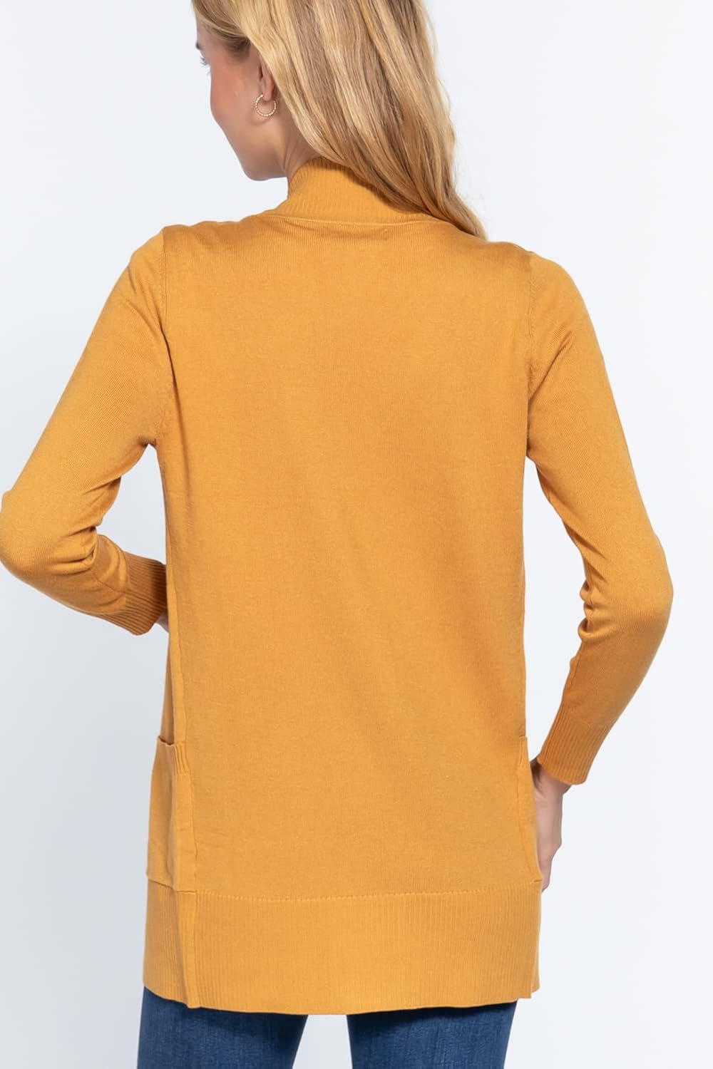 女式基本款长款长袖前开襟毛衣开衫夹克 【khanomak】 服饰箱包