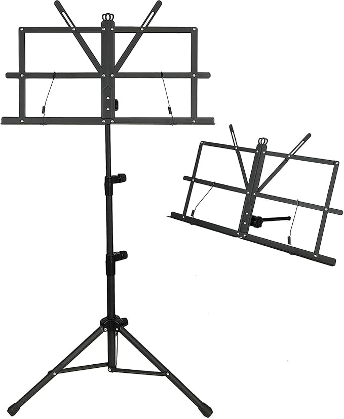 2 合 1 金属音乐支架折叠乐谱架和桌面书架轻巧便携可调节带便携包