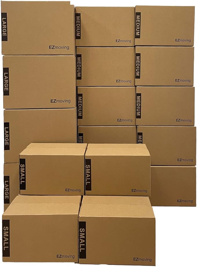ezmoving 瓦楞纸板运输箱,超坚固包装盒,方便携带手柄,6 个小号,10 个