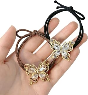 xiwstar 2 件弹性水钻蝴蝶发带 水晶发带马尾辫固定发饰 女士女孩
