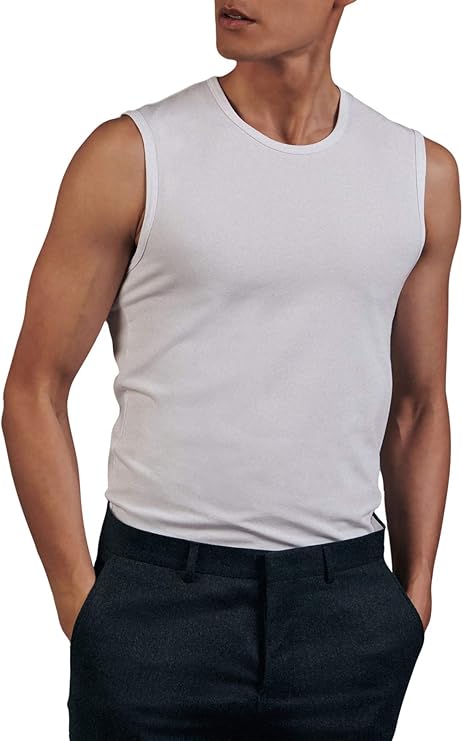 丝绸刺绣男士背心 t 恤圆领无袖纯色内衣