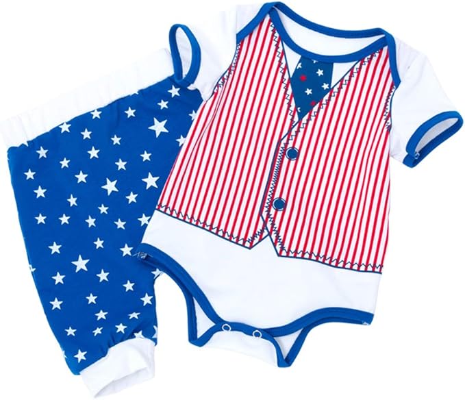 Kids 新生儿婴儿男孩7 月4 日短袖连体衣 星星条纹短裤美国国旗连衫裤夏季服装robin 蓝12 24 Months Kids 服饰箱包 亚马逊中国