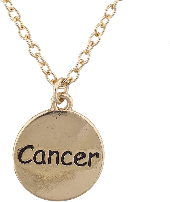 gold tone cancer zodiac sign verbiage charm pendant necklace