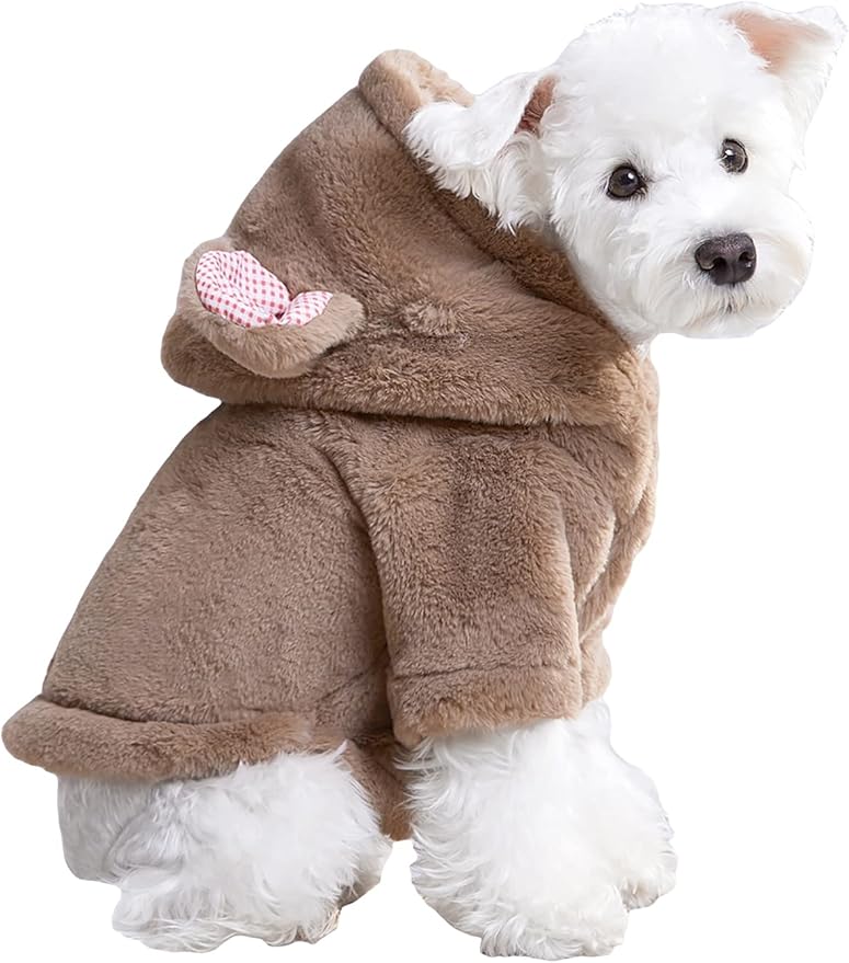 qwinee 熊耳朵羊毛狗狗外套保暖夹克狗狗连帽衫狗狗服