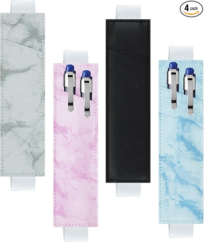 Chris.W 4 件可调节松紧带笔筒笔筒 PU 皮革笔套彩色笔套,弹性可拆卸笔记