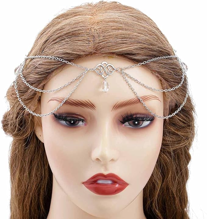 bomine 波西米亚头链 teadrop 水晶发链节日婚礼吉普赛珠宝头饰女士和