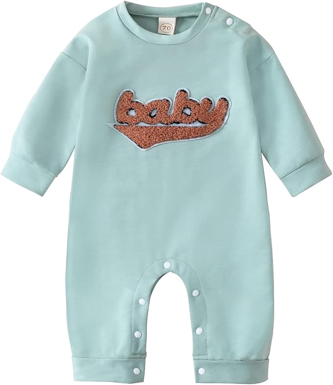 jpyyaxl 新生儿男婴连衫裤婴儿印花长袖连身裤纽扣封口秋冬连体衣