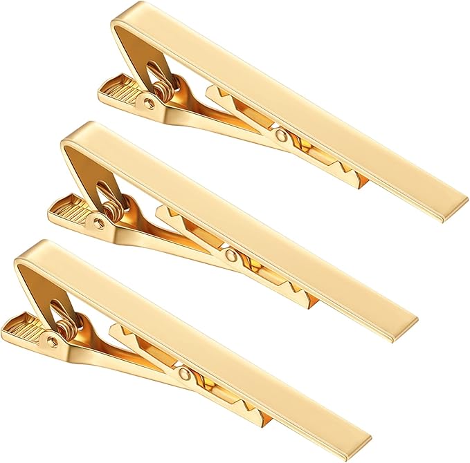 roctee 男士领带夹,3 件装经典领带夹银金色黑色领带夹,适合结婚纪念