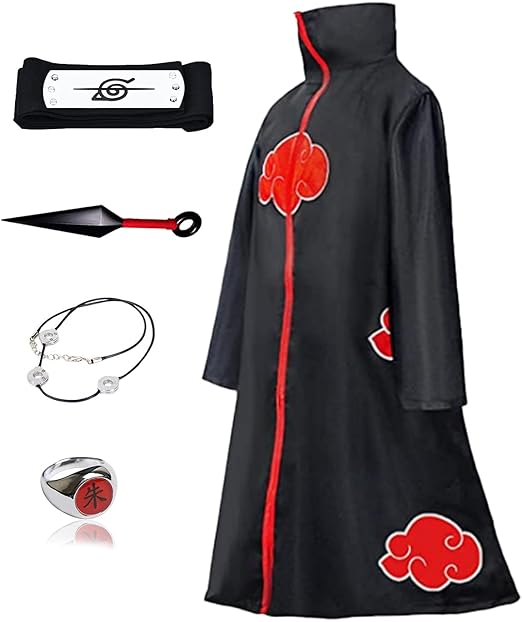 Naruto Akatsuki 斗篷 中性长袍制服带头带 万圣节火影忍者动漫角色扮演服装 黑色 115 身高 45 3 49 2 英寸 玩具 亚马逊中国