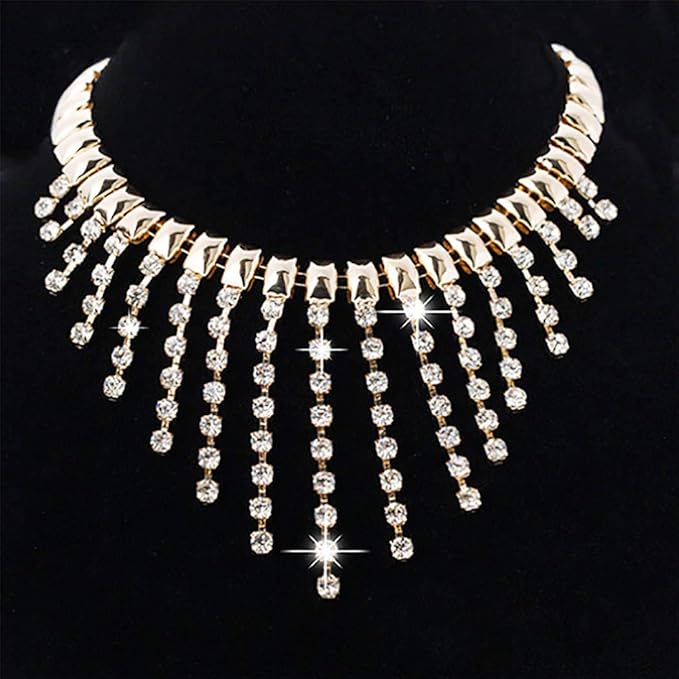 easedaily 新娘婚礼项链金色水钻颈圈水晶新娘短款项链链,适合女士和