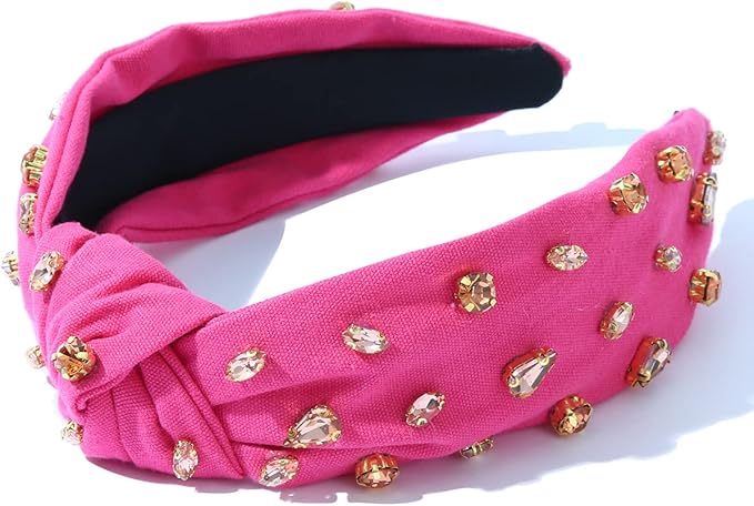 fedans 水晶打结女士头带水钻奢华宝石装饰顶部红色发带时尚优雅女士