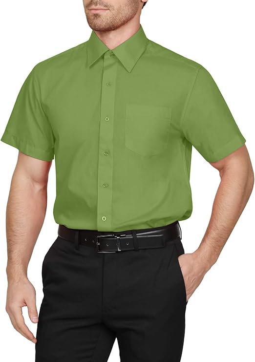 ne people 男士经典常规版型系扣短袖纯色正装衬衫 s-5xl