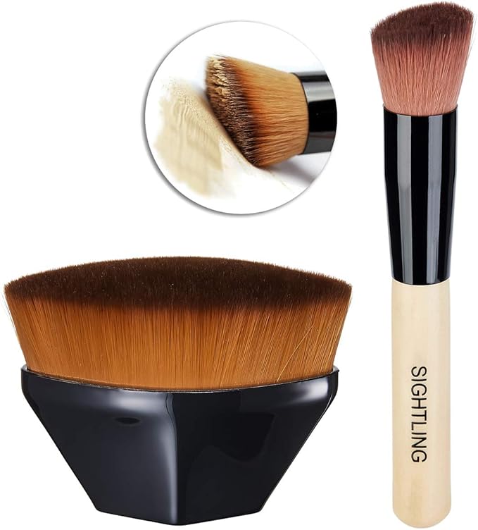 sightling 粉底刷 化妆刷 &amp; 木柄 kabuki 粉底刷 适用于混合