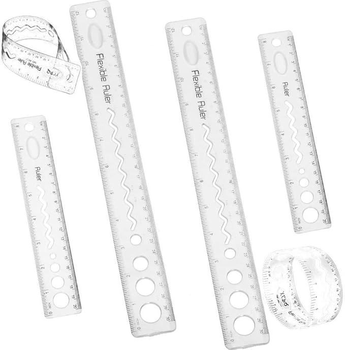 20 厘米/8 英寸 30 厘米/12 英寸结实透明尺子,双比例可弯曲弹性橡胶