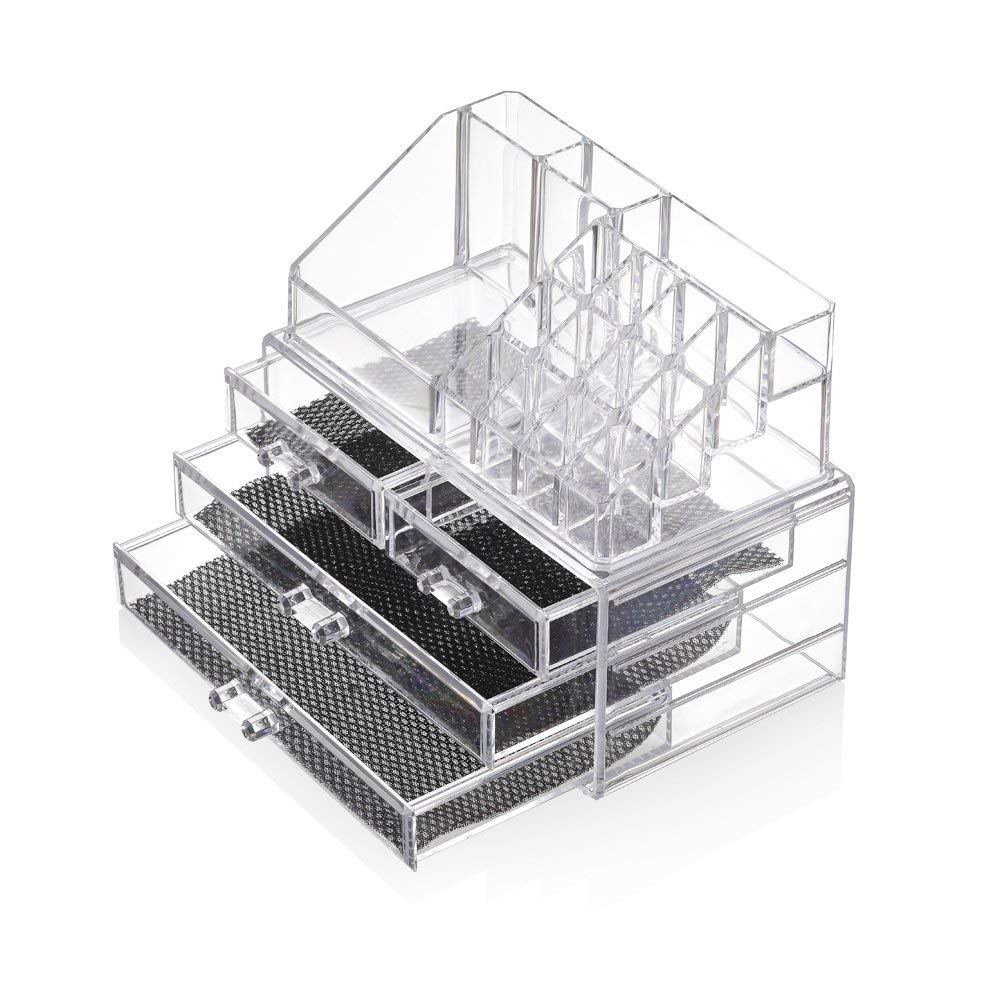 Glamsmacked Professional transparent acrylic makeup storage box with storage tray (4 drawers)