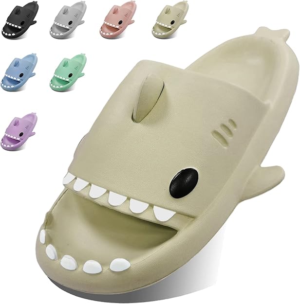 fudaole 可爱鲨鱼拖鞋女士男士云鲨鱼拖鞋新奇露趾夏季防滑淋浴沙滩
