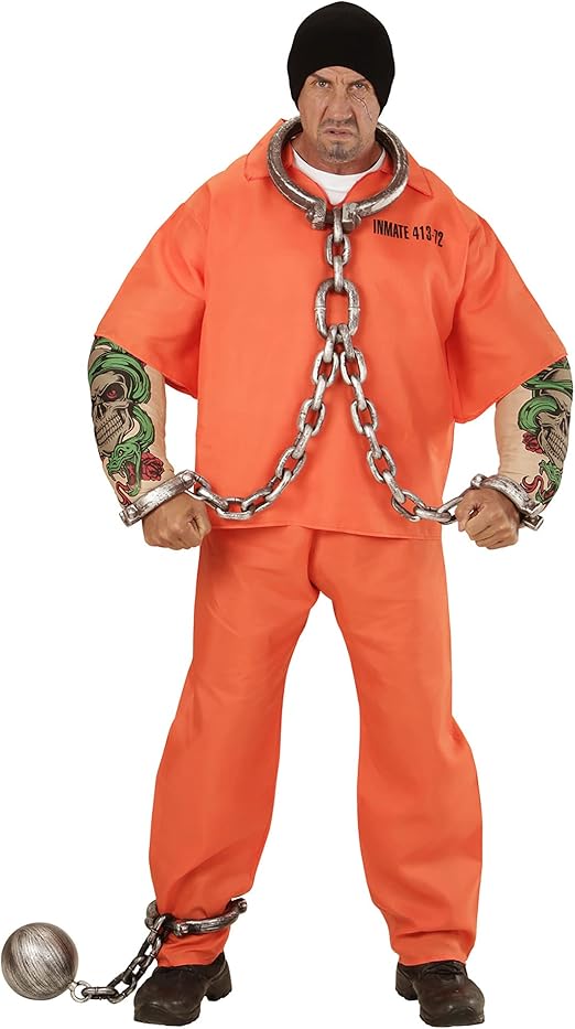 widmann 00643 - 成人服装纹身囚犯,上衣配有肌肉手臂和裤子,橙色 14