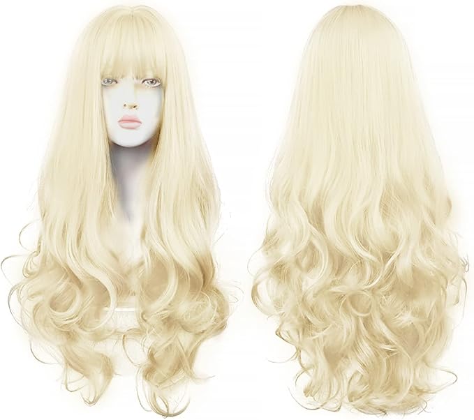 女式金发假发长款金发假发卷发波浪假发适合日常原宿洛丽塔金发角色