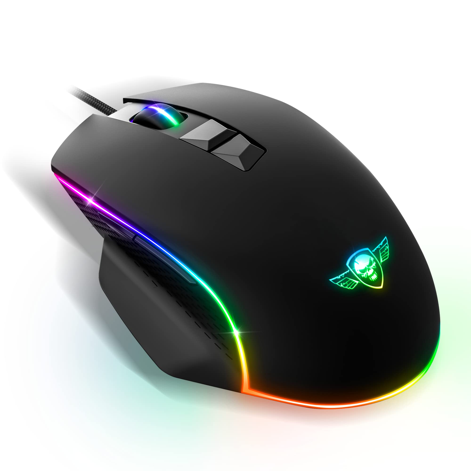 Spirit Of Gamer Pro M, gaming mouse wired,7 programmable buttons, optical sensor 8000 DPI, backlit RGB, gaming mouse ergonomic, with thumb support, compatible with gaming computers