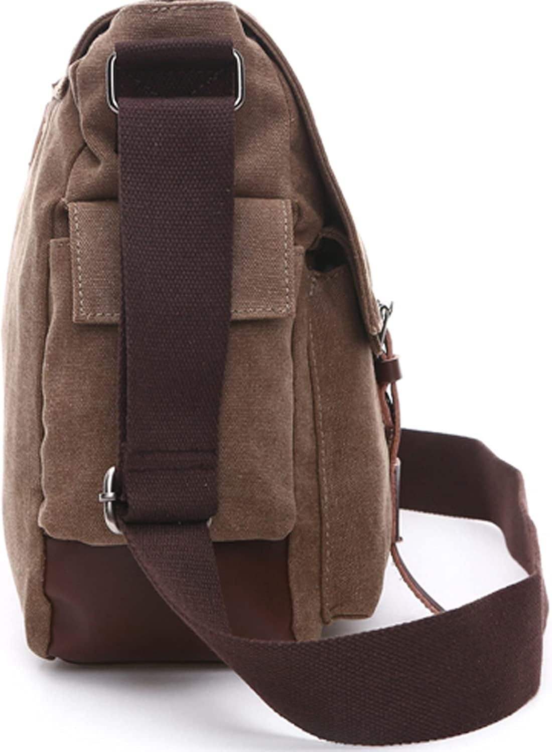 iblue 男士超大号帆布斜挎包,复古皮革饰边单肩包笔记本电脑挎包斜