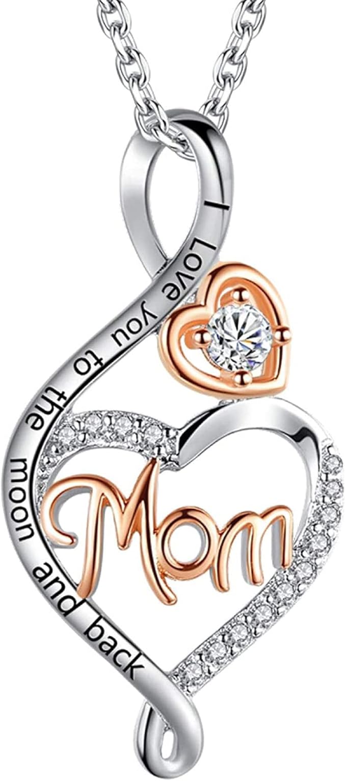 love heart 项链 925 纯银水钻项链 妈妈吊坠项链 带方晶锆石 母亲节