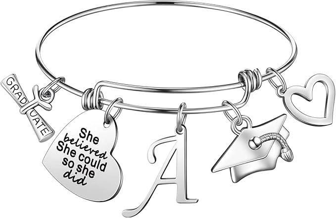 2022 年毕业手链礼物,励志首字母手镯礼盒,高中大学毕业友谊礼品手链