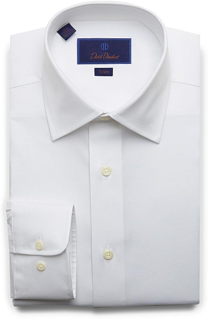 david donahue 男式修身超精细斜纹衬衫,白色