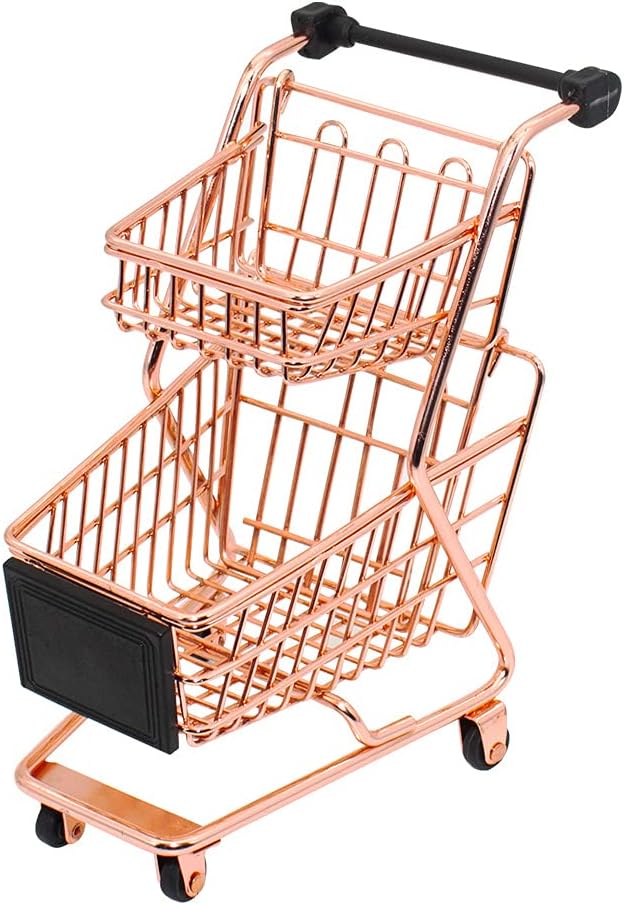hiawbon 迷你金属购物车 双层超市手推车 手推车 小雕像 家庭办公室