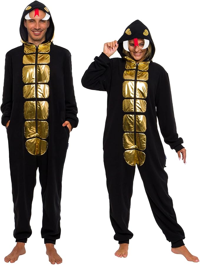 funziez!男女通用眼镜蛇动物睡衣 - 修身一件式毛绒新奇服装连身裤