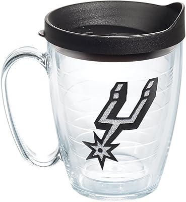 tervis nba 圣安东尼奥马刺队主要标志玻璃杯 带徽章和黑色盖 16 盎司