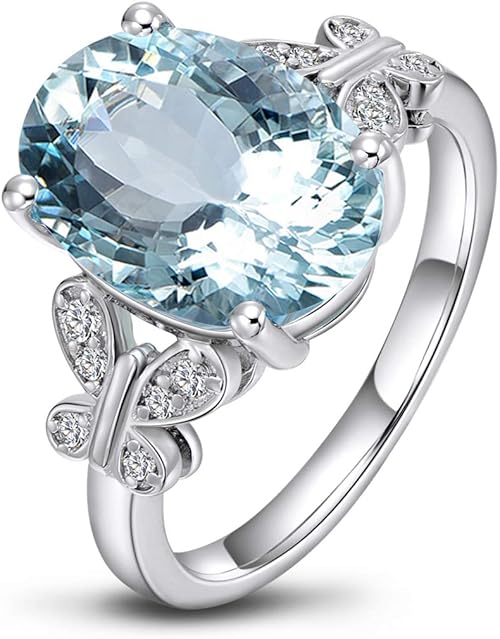 Erllo 6 克拉蓝色黄玉蝴蝶戒指纯银10x14mm 椭圆形宝石戒指订婚戒指 珠宝首饰 亚马逊中国