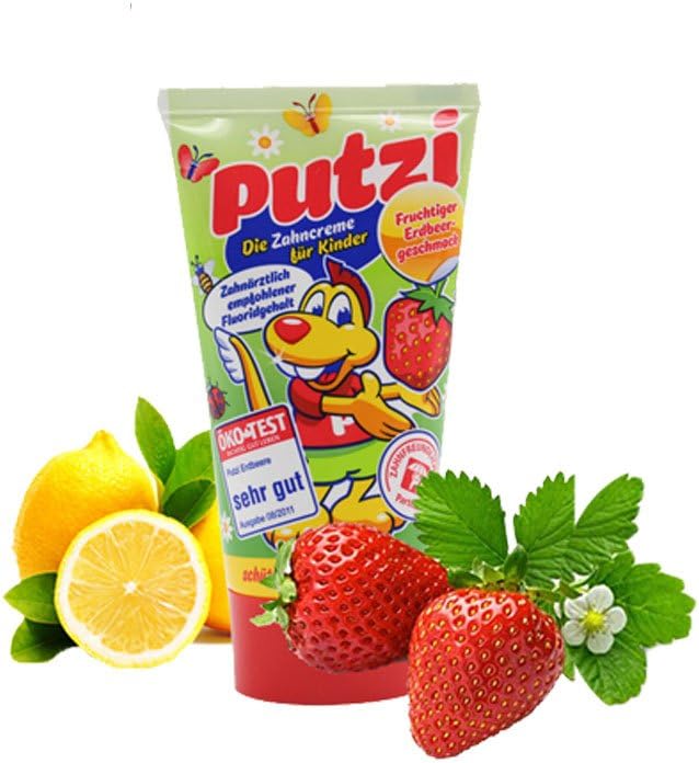 德国进口putzi普奇儿童牙膏可吞咽牙膏 草莓牙膏 50ml*2支(2-6岁适用)