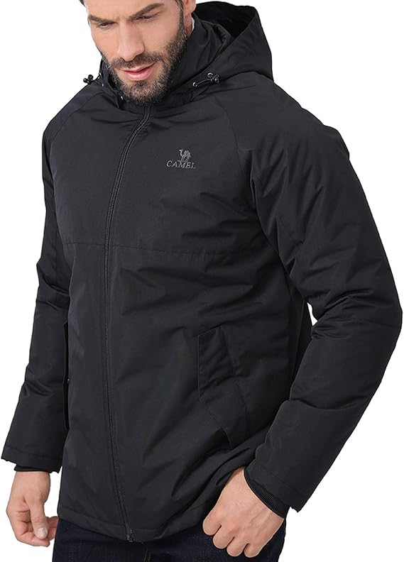 camel crown 男式冬季夹克连帽休闲绗缝保暖雪外套羊毛衬里棉质防水