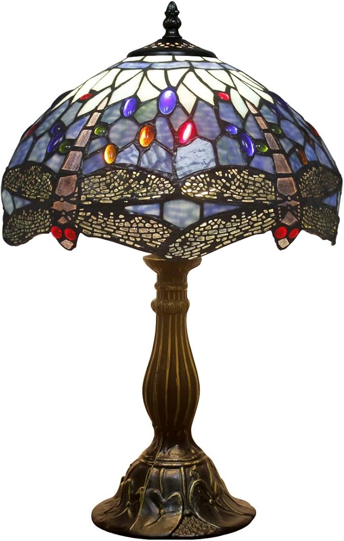 tiffany 台灯床头灯海蓝色彩色玻璃蜻蜓风格台灯 45.