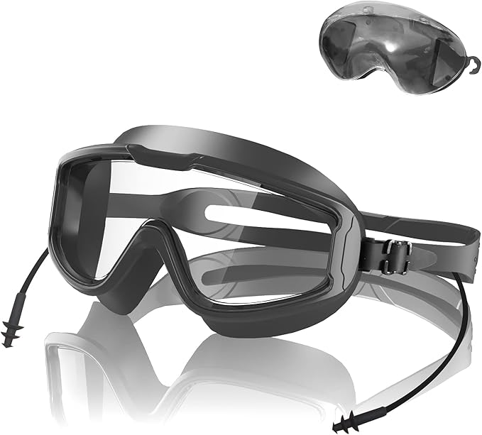 180° | 游泳护目镜 | 带耳塞的全景游泳护目镜 | 防漏防雾大框游泳护