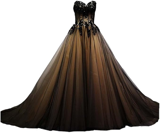 kivary 心形黑色薄纱金色蕾丝紧身胸衣舞会礼服哥特式舞会婚纱礼服