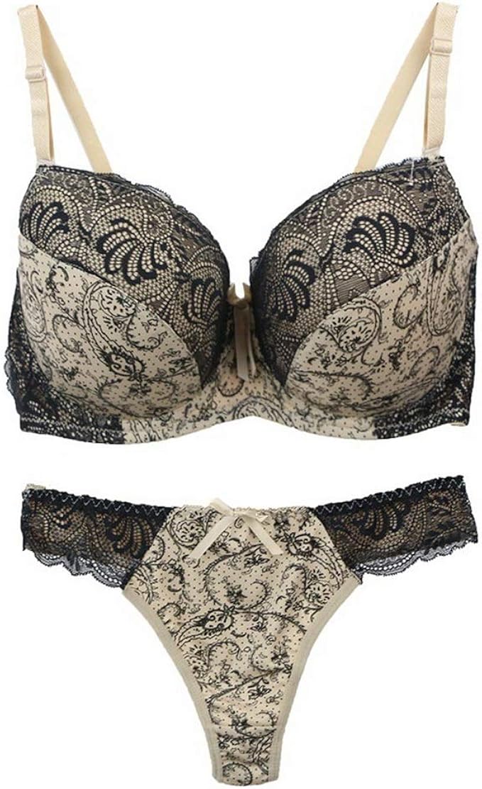swbreety 女式舒适聚拢刺绣蕾丝文胸和内裤套装加大码